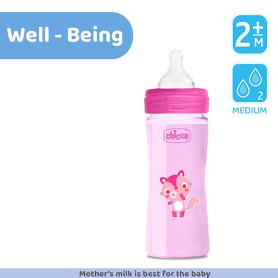 WellBeing Feeding Bottle (250ml, Medium) (Pink)